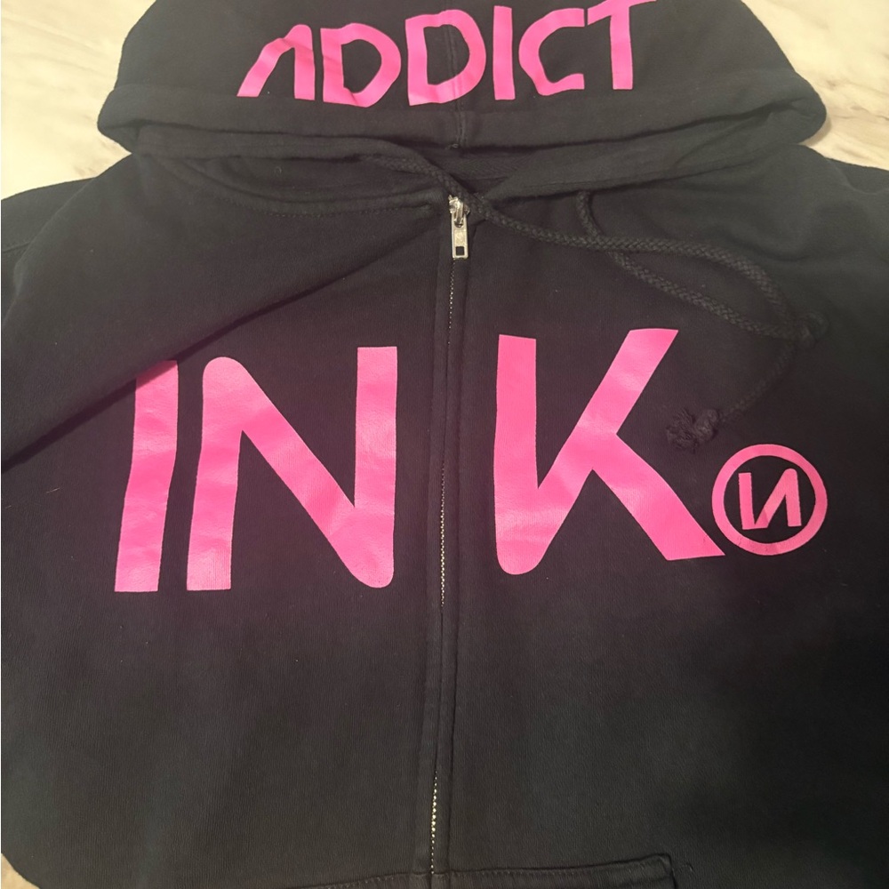 Black Ink Addict Hoodie with Pink Accents XL